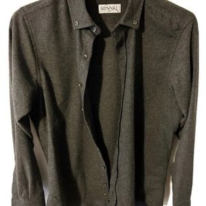 Men’s Slim Fit Button Down Shirt Flannel Fabric Solid Gray, M